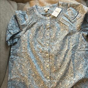 Blue Floral Button-Up Blouse